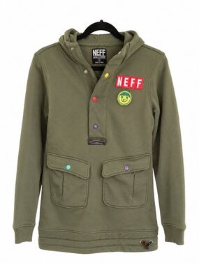Neff Olive Green Women's Hoodie with Multicolor Snap Accents